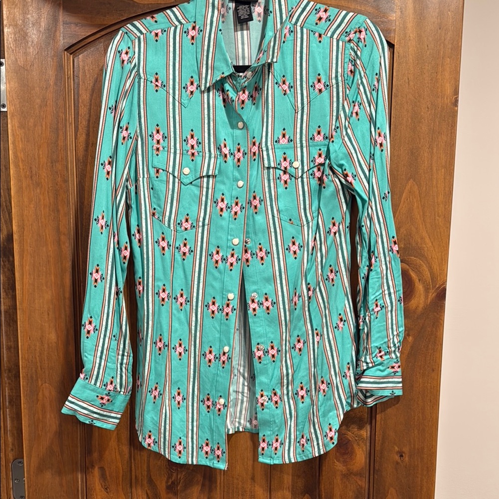 Turquoise Western Button-Up Shirt
